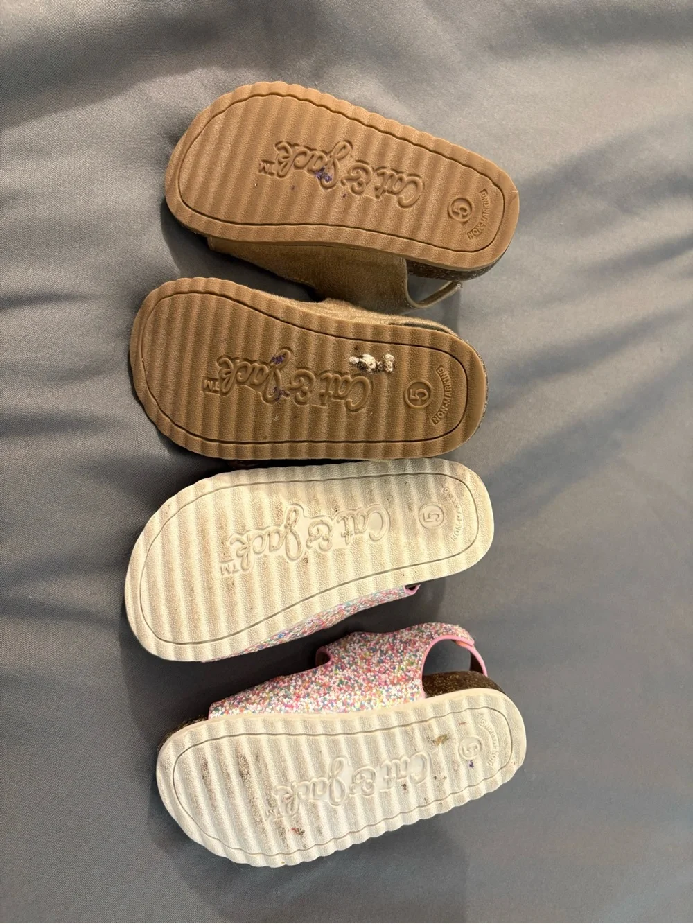 Cat & Jack Pink Glitter and Tan footbed Double-Buckle Sandals lot 2 toddler 5c